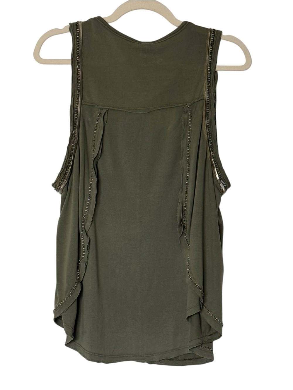 We The Free Free People Olive Beaded Slinky Rock Graphic Tank Top - Picture 2 of 7
